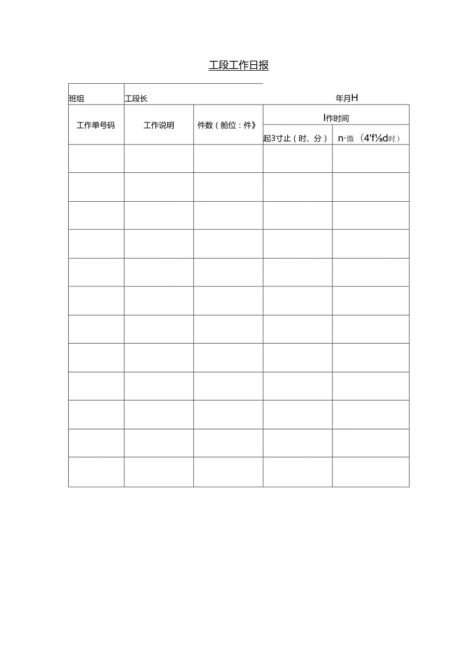 工段工作日报范本 .docx_第1页