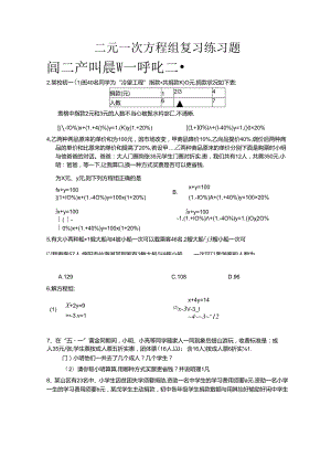 人教版七年级下册第8章二元一次方程组复习练习题无答案.docx