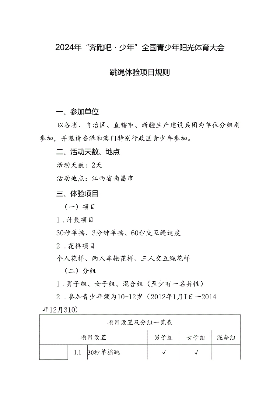 2024年“奔跑吧·少年”全国青少年阳光体育大会跳绳体验项目规则.docx_第1页