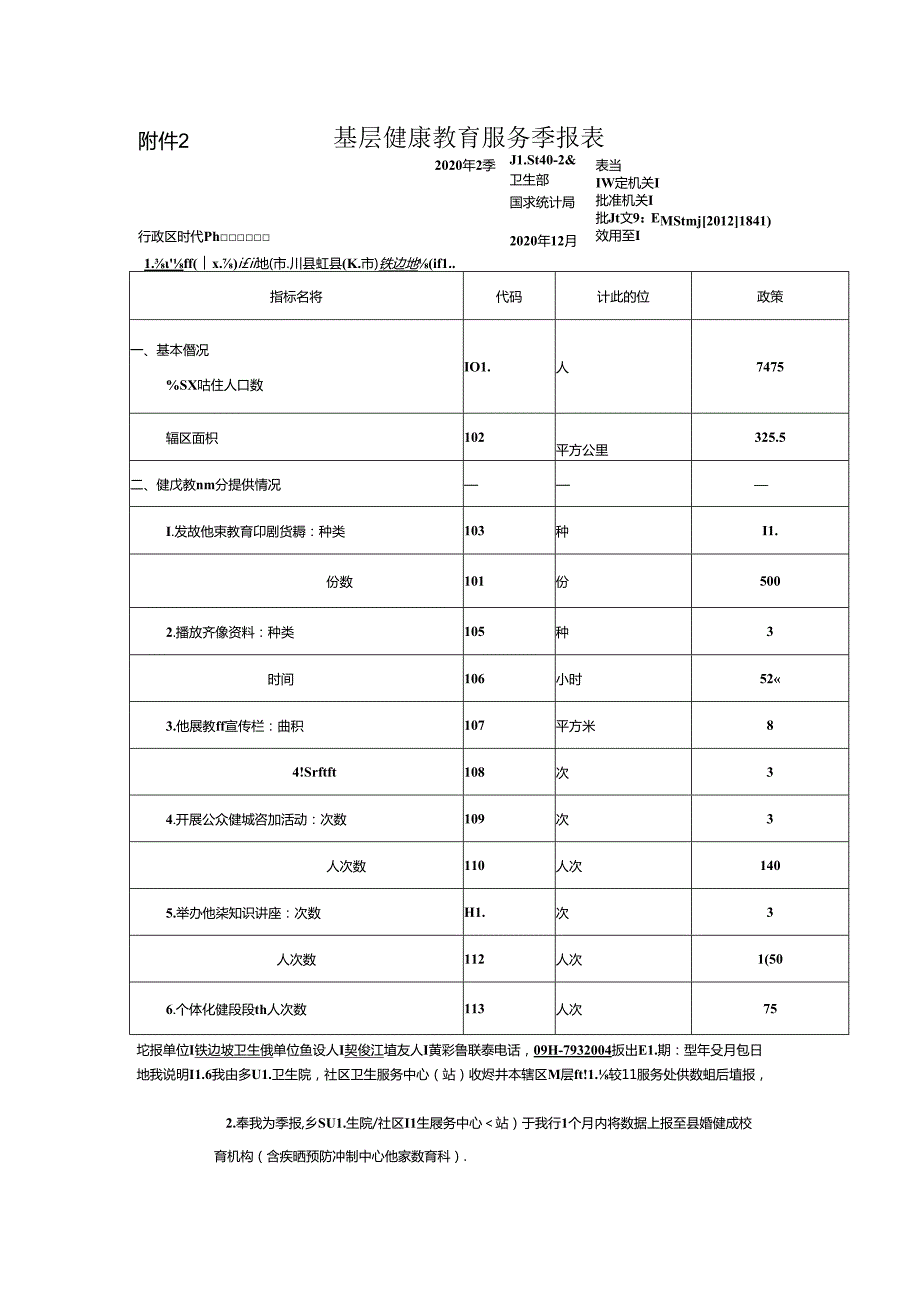 铁边城基层健康教育服务季报表（1）.docx_第1页