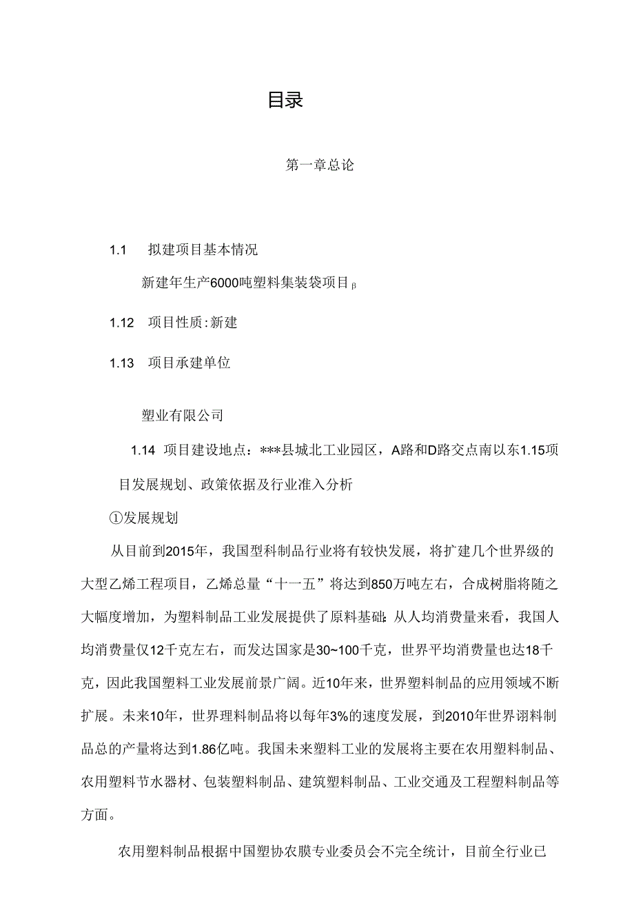 新建年生产6000吨塑料集装袋项目可行性研究报告-106页优秀甲级资质可研.docx_第1页