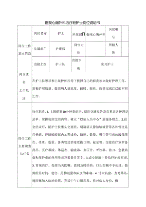 医院心胸外科治疗班护士岗位说明书.docx