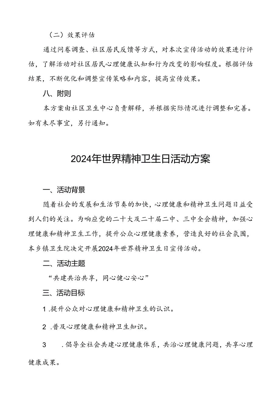 5篇卫生院2024年世界精神卫生日宣传活动方案.docx_第1页