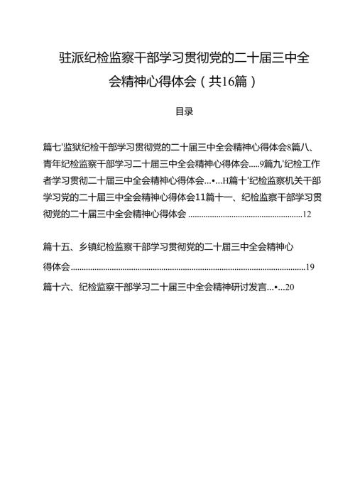 （16篇）驻派纪检监察干部学习贯彻党的二十届三中全会精神心得体会（详细版）.docx