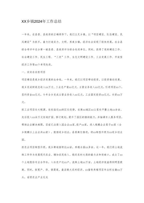 xx乡镇2024年工作总结.docx