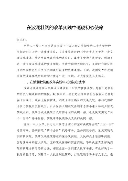 微讲稿：在波澜壮阔的改革实践中砥砺初心使命.docx