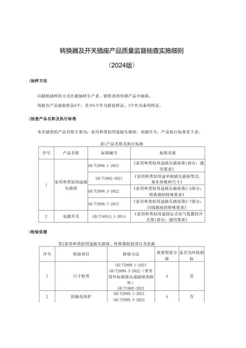 转换器及开关插座产品质量监督抽查实施细则.docx