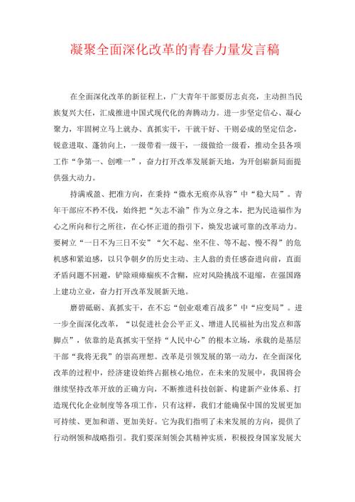 凝聚全面深化改革的青春力量 发言稿.docx