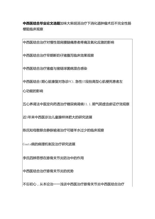 中西医结合毕业论文选题(100个).docx