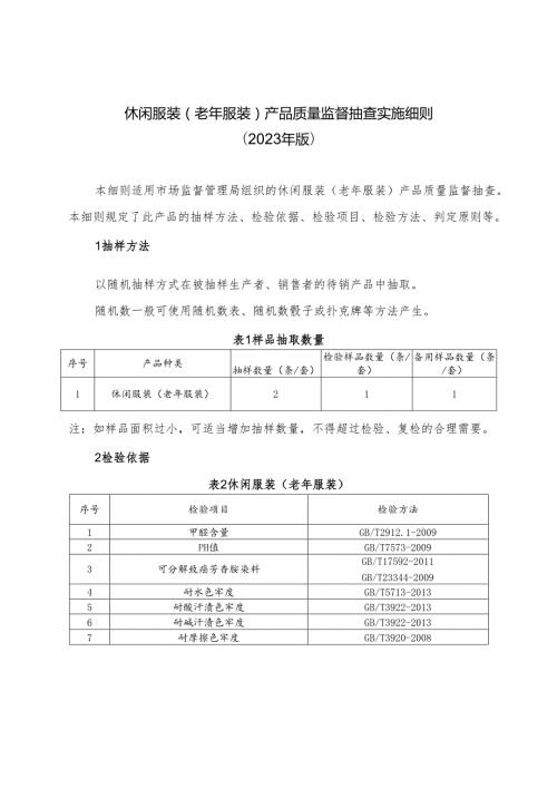 休闲服装（老年服装）产品质量河南省监督抽查实施细则.docx