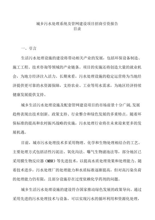 城乡污水处理系统及管网建设项目招商引资报告.docx