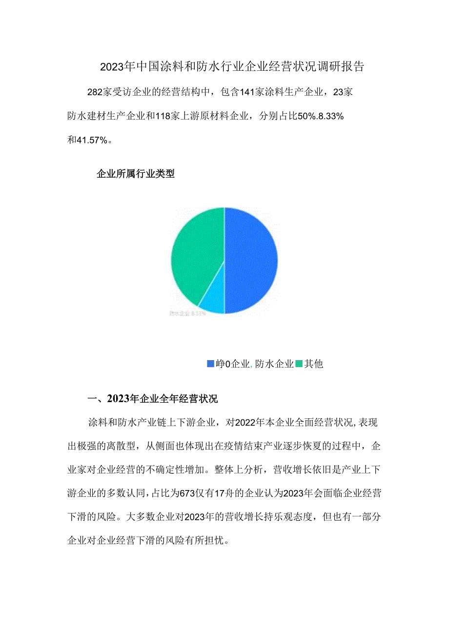 2023年中国涂料和防水行业企业经营状况调研报告.docx_第1页