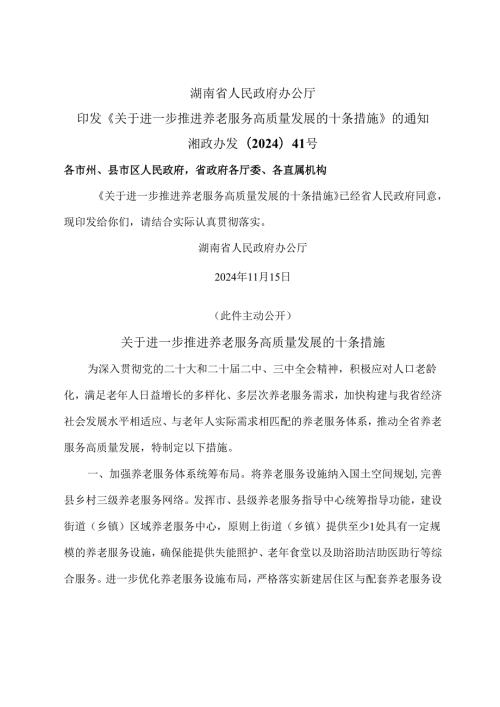 湖南省关于进一步推进养老服务高质量发展的十条措施（2024年）.docx