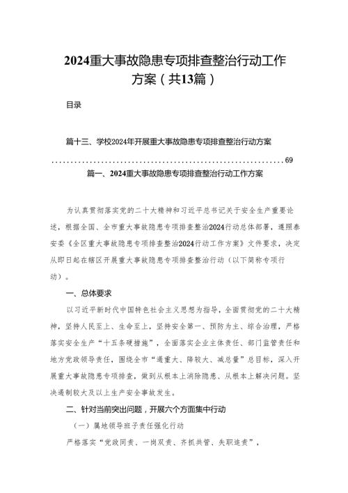 重大事故隐患专项排查整治行动工作方案【13篇精选】供参考.docx