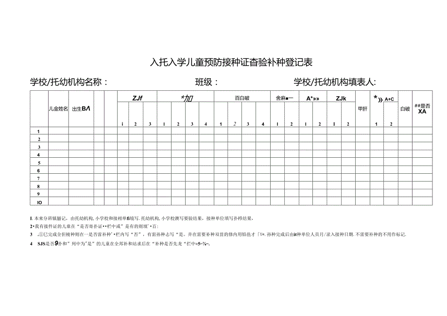 入托入学儿童预防接种证查验补种登记表.docx_第1页