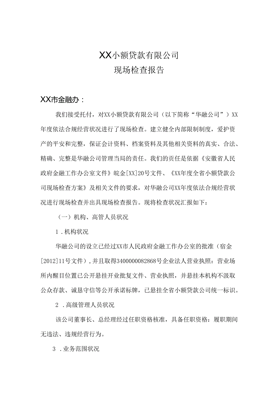 小额贷款公司现场检查报告.docx_第1页