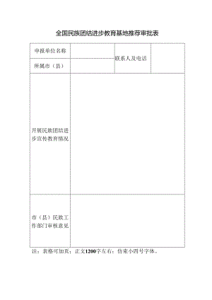 全国民族团结进步教育基地推荐审批表.docx