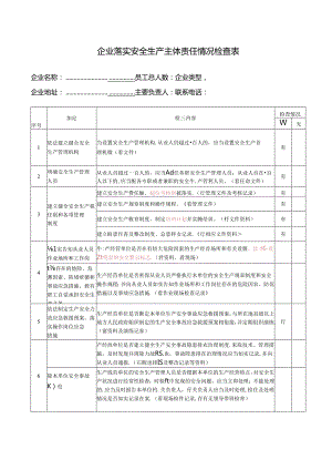 企业落实安全生产主体责任情况检查表.docx