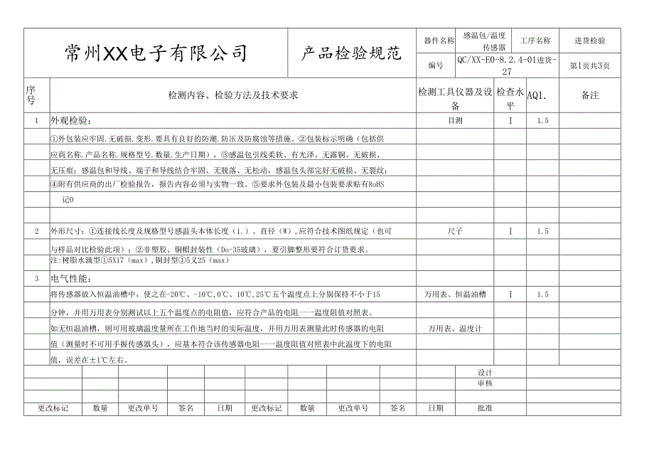 感温包、温度传感器进货检验标准.docx_第1页