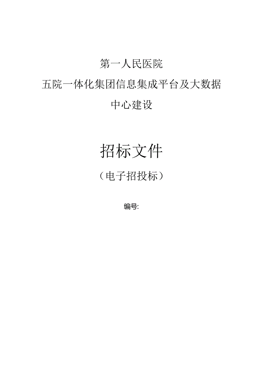 医院五院一体化集团信息集成平台及大数据中心建设招标文件.docx_第1页