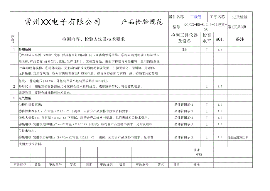 三极管进货检验标准.docx_第1页