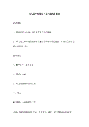 幼儿园小班社会《小鸡出壳》教案.docx