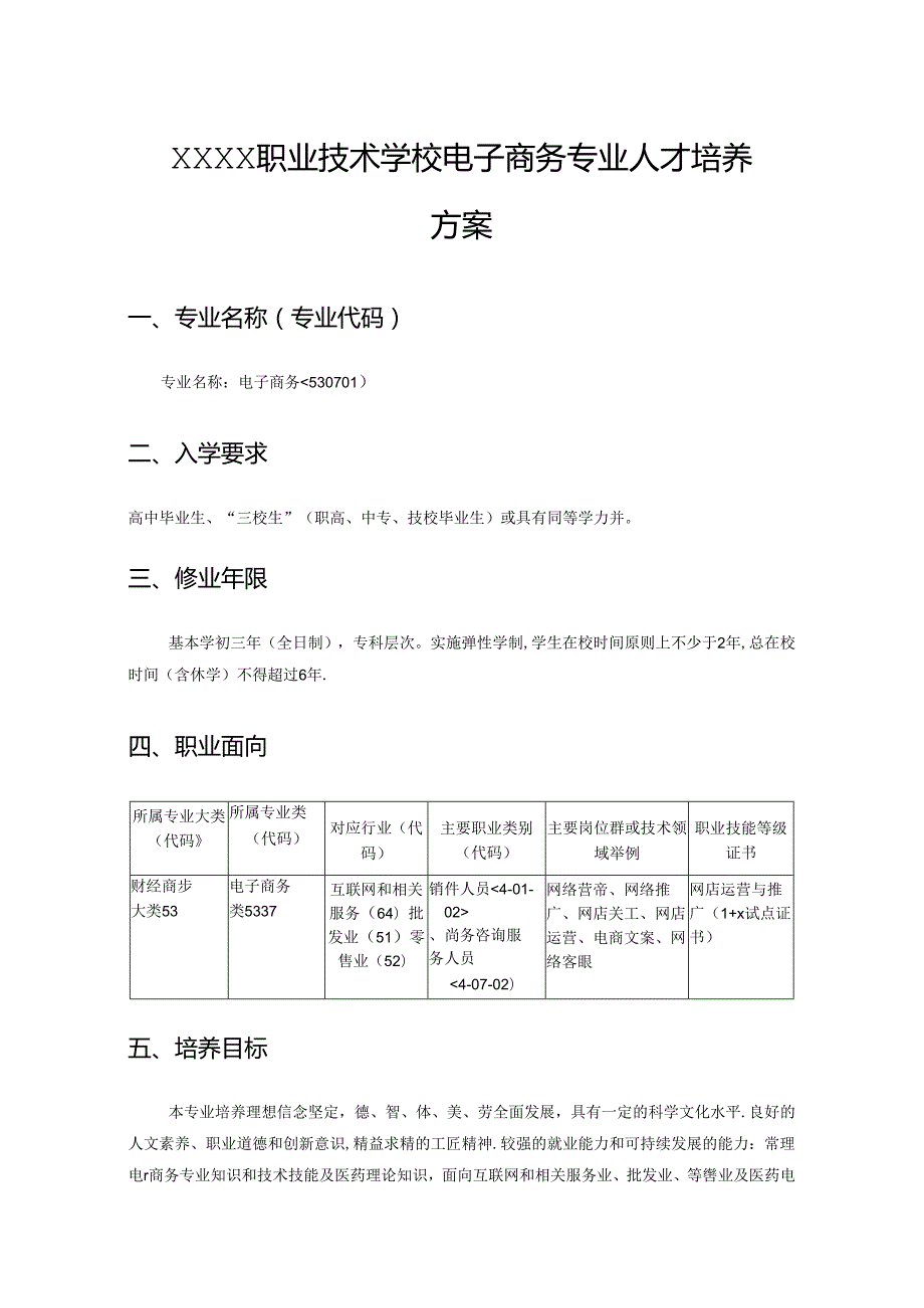 中等职业技术学校电子商务专业人才培养方案.docx_第1页