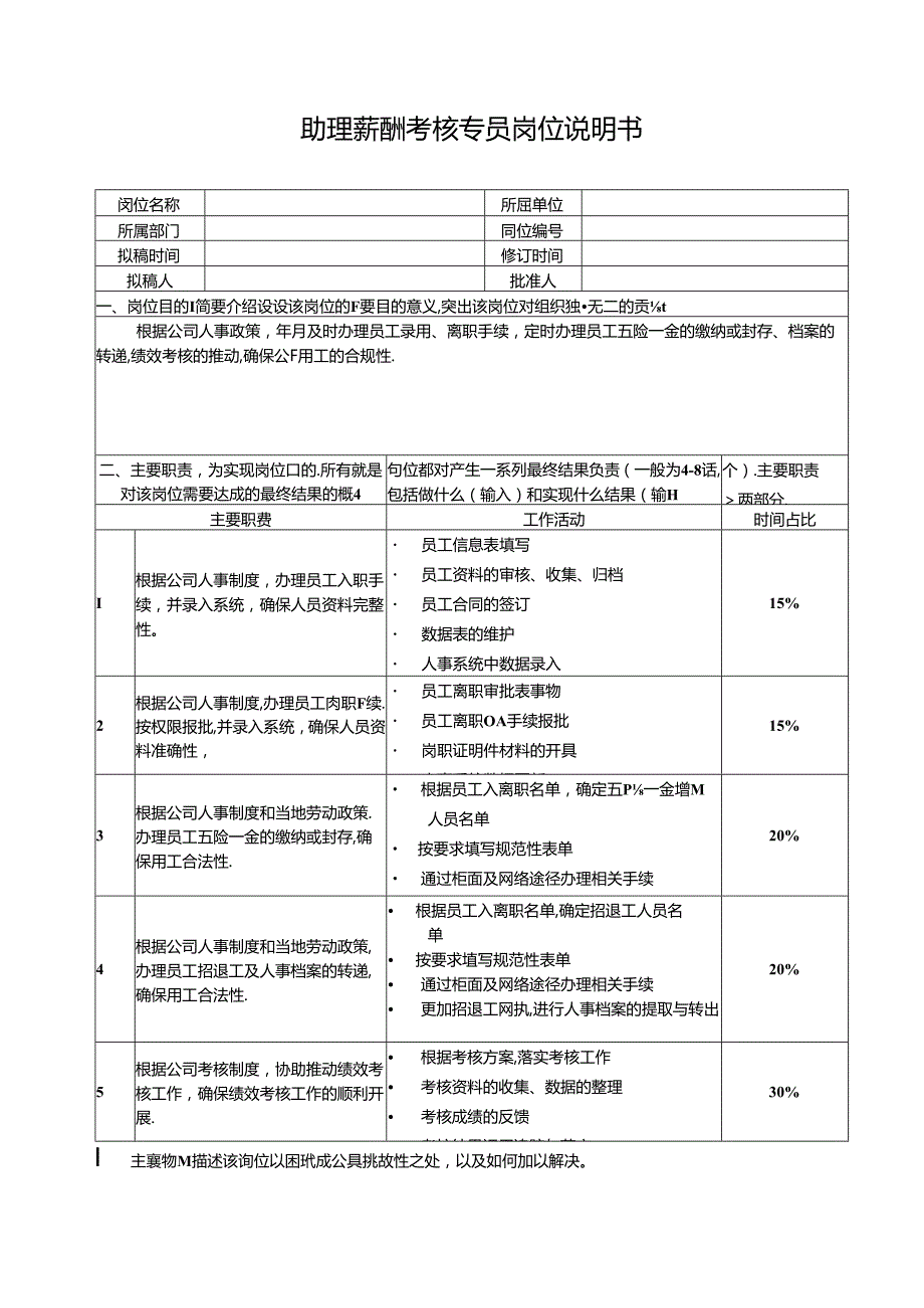 助理薪酬考核专员岗位说明书.docx_第1页