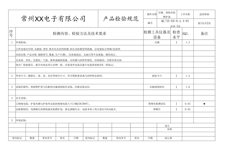 压敏、保险丝阻燃护套进货检验标准.docx_第1页