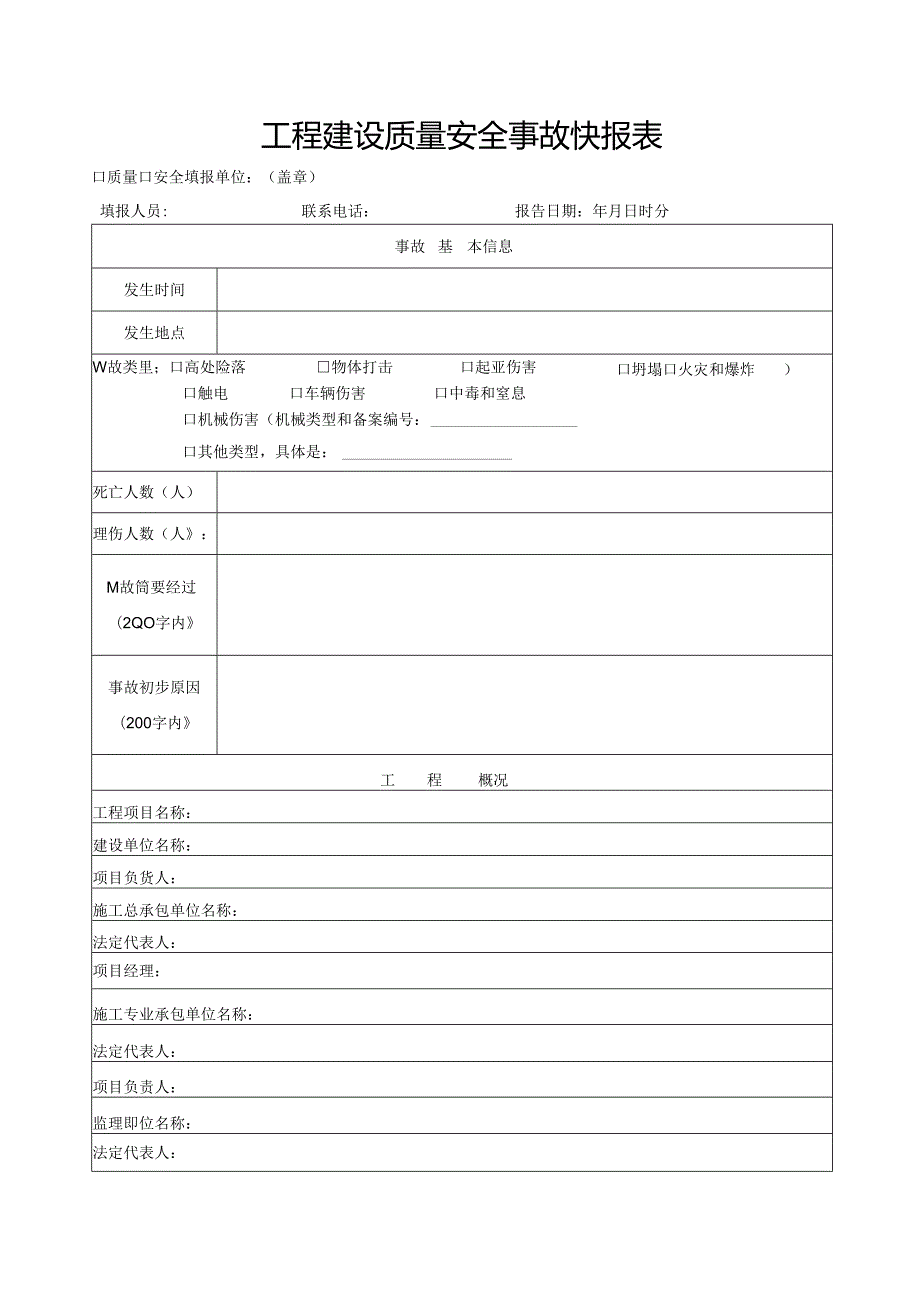 工程建设质量安全事故快报表.docx_第1页