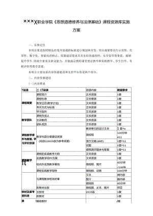 职业学院 《思想道德修养与法律基础》课程资源库实施方案.docx