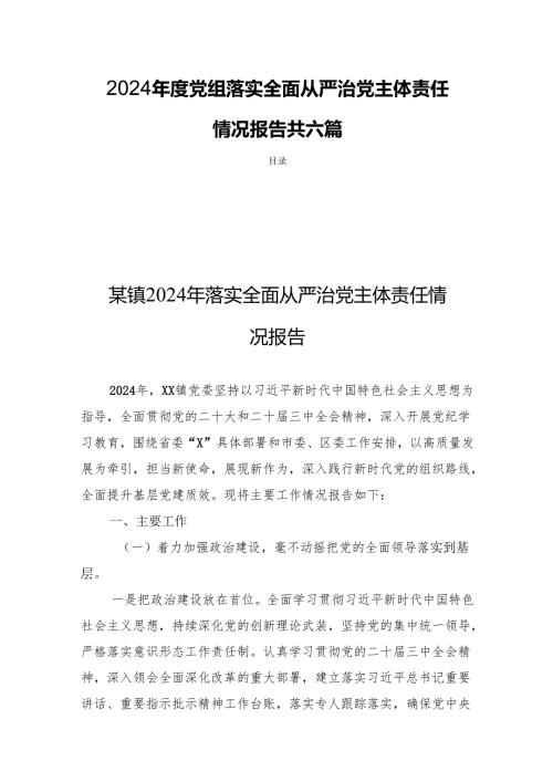 2024年度党组落实全面从严治党主体责任情况报告共六篇.docx