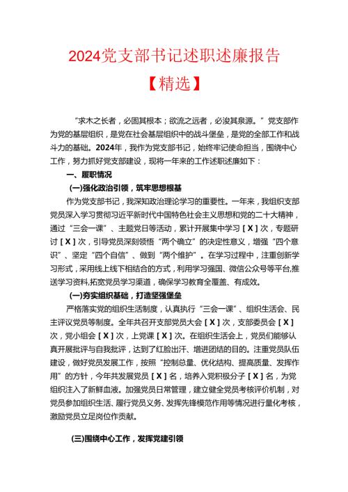 2024 党支部书记述职述廉报告【精选】.docx