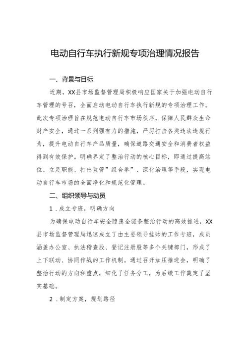 6篇电动自行车执行新规专项治理工作情况报告.docx