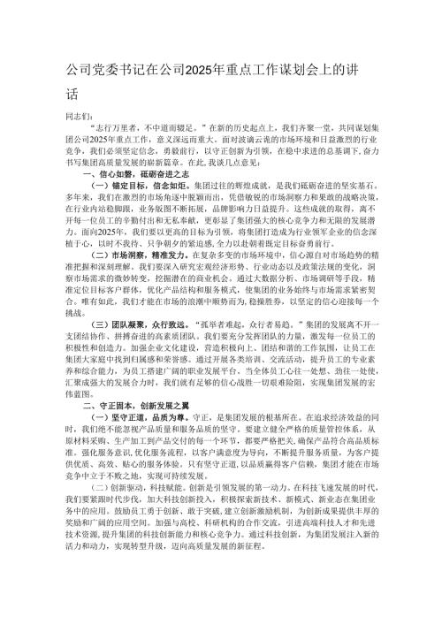 公司党委书记在公司2025年重点工作谋划会上的讲话.docx