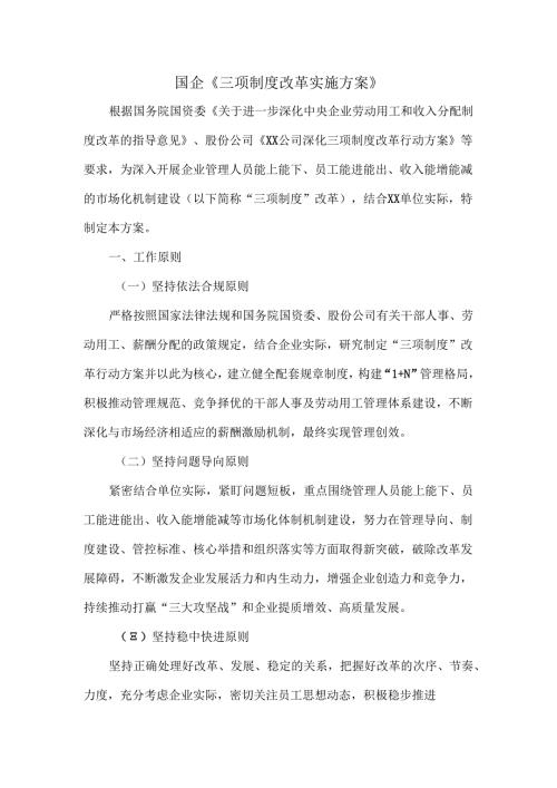 国企《三项制度改革实施方案》.docx