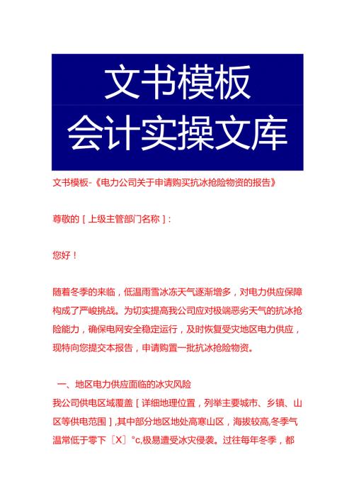 文书模板-《电力公司关于申请购买抗冰抢险物资的报告》.docx