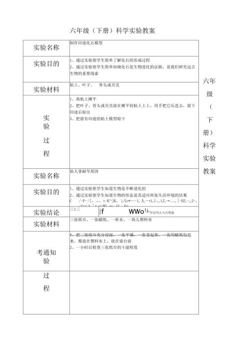 苏教版六年级下册科学实验教案.docx