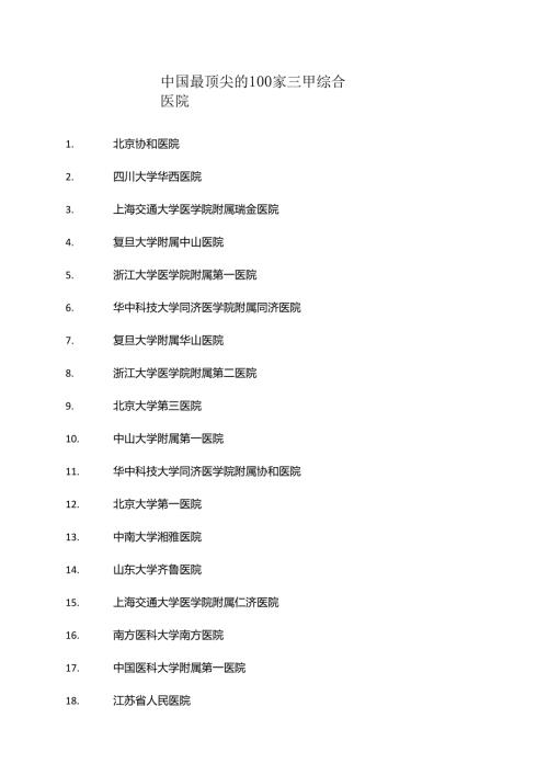 中国最顶尖的100家三甲综合医院.docx